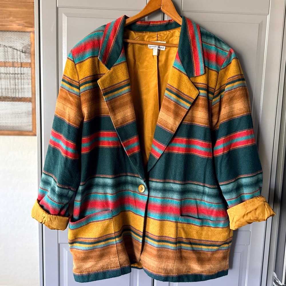 Kenneth Mitchell Vintage Southwestern Multicolor Stripe Blazer, 16